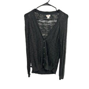 Mossimo Supply Co Button Front Cardigan Sweater Black Sz Medium Open Weave Cozy